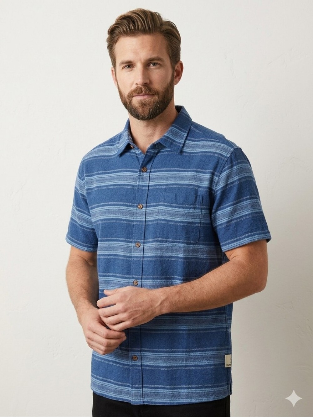 Hurley Blue And White Striped, Button Down, Short Sleeved Shirt. Size M